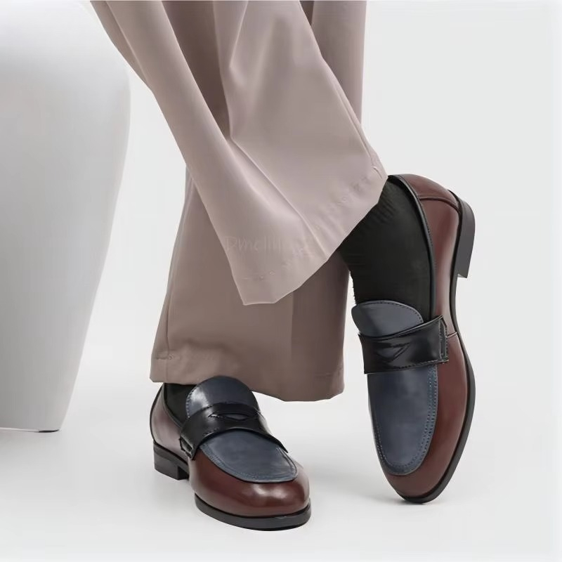 투톤 컬러 블록 로퍼, 매끄럽게 다듬어진 가죽 소재,  - Leather Shoe Polish 리뷰 및 가격