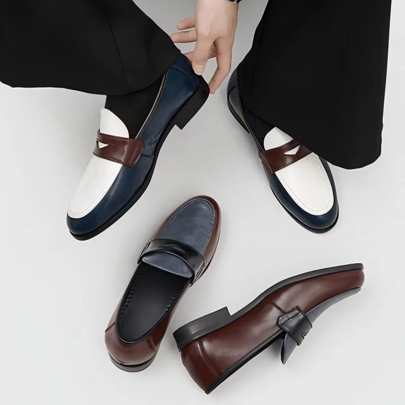 투톤 컬러 블록 로퍼, 매끄럽게 다듬어진 가죽 소재,  - Leather Shoe Polish 리뷰 및 가격
