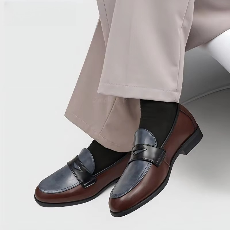 투톤 컬러 블록 로퍼, 매끄럽게 다듬어진 가죽 소재,  - Leather Shoe Polish 리뷰 및 가격